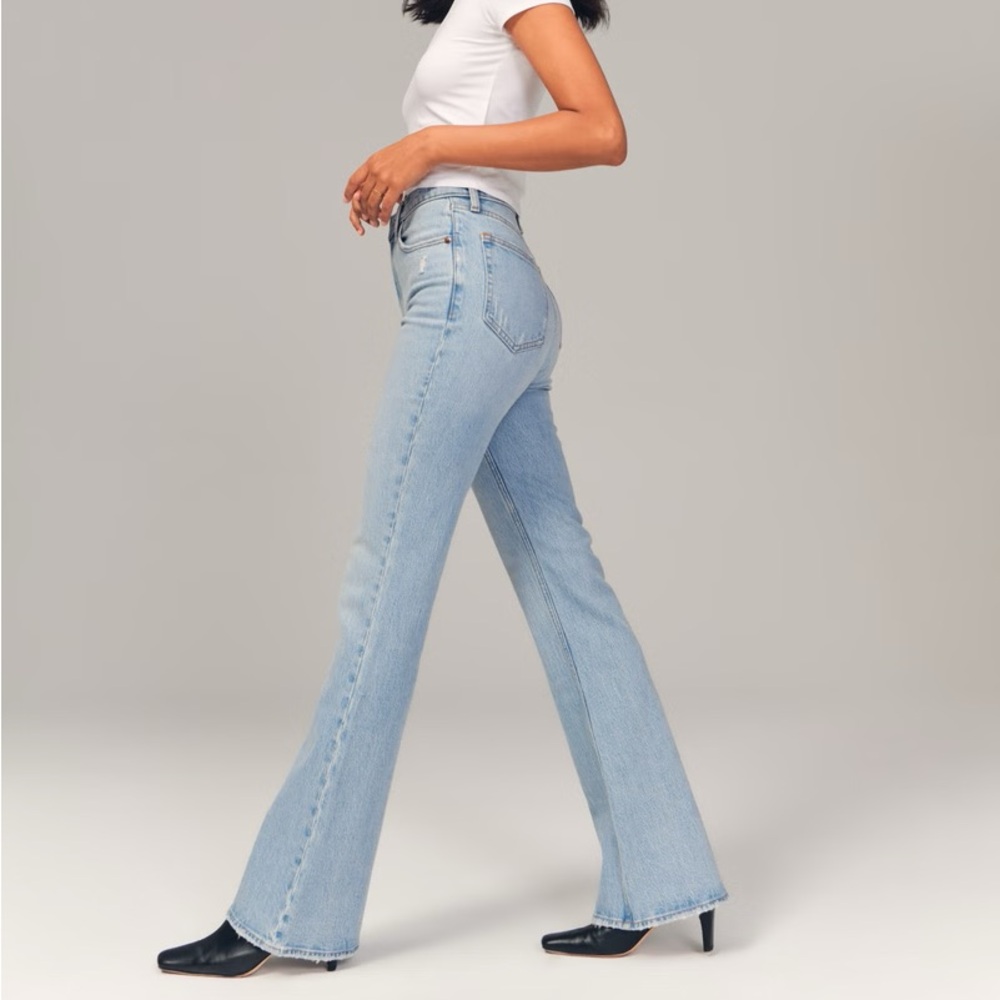 Abercrombie flare ultra high rise light wash denim jeans